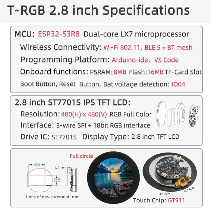 LILYGO T-RGB ESP32-S3 2.8 inch LCD Touch Round Display ST7701S Screen ESP32-S3R8 Development Board: Advanced Hardware Analysis 2 LILYGO T-RGB ESP32-S3 2.8 inch LCD Touch Round Display ST7701S Screen ESP32-S3R8 Development Board: Advanced Hardware Analysis