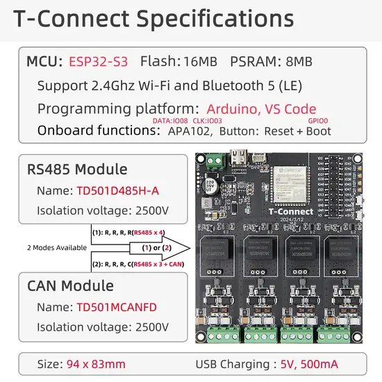 LILYGO T-Connect ESP32-S3 Industrial Control Development Board