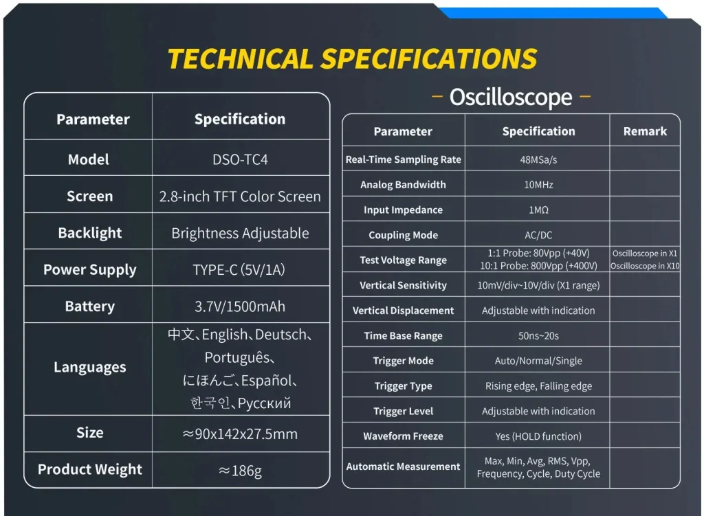 FULL TECHNICAL REVIEW FNIRSI Digital Oscilloscope DSO-TC4 DSO-TC3 3-in-1 Handheld Digital Oscilloscope Transistor Tester Signal Source Portable Electronic Tester Tools 55 FNIRSI Digital Oscilloscope DSO-TC4 DSO-TC3