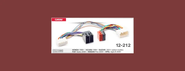 CARAV 12-212 ISO adapter pinout ACURA, FIAT, HONDA, NISSAN, OPEL, SUZUKI