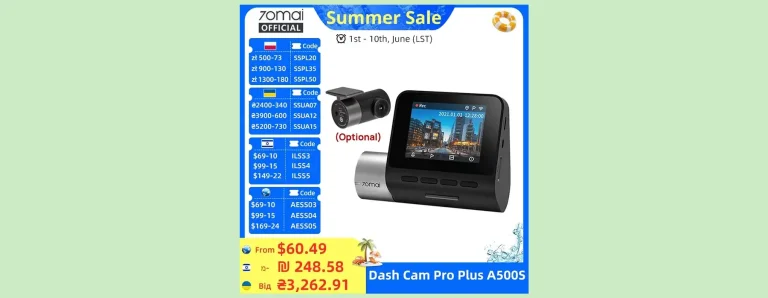 70mai Dash Cam Pro Plus A500S NT96580